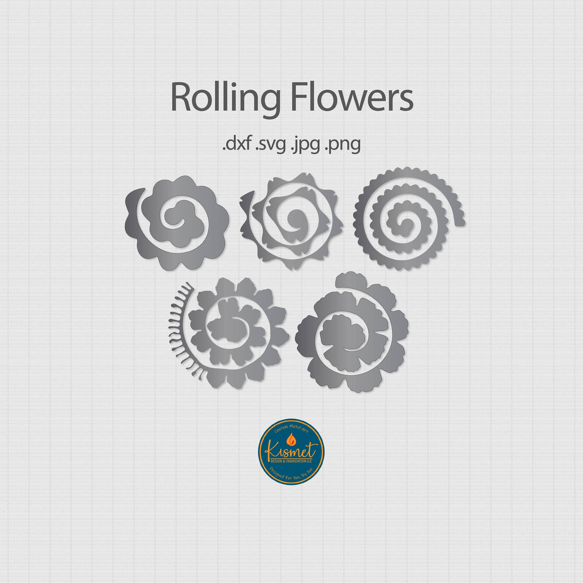 Five Rolled Metal Flowers DXF/SVG design preview with file details