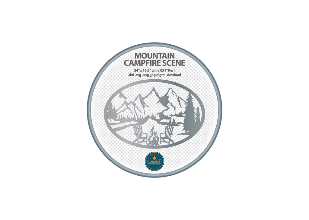 Mountain Campfire Scene Sign DXF/SVG design preview with file details