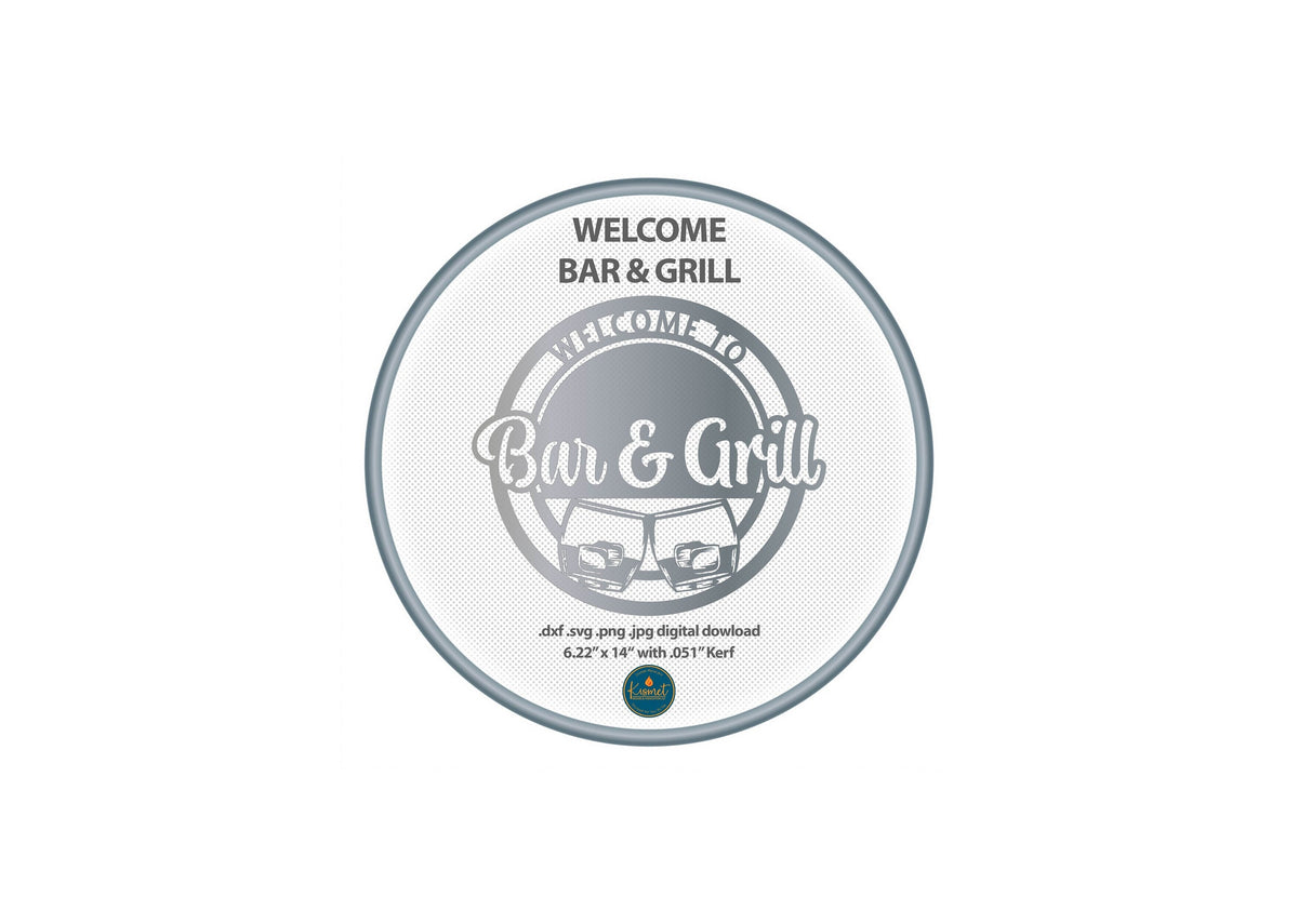 Welcome Bar & Grill Round Sign DXF/SVG design preview with file details (photo 4)