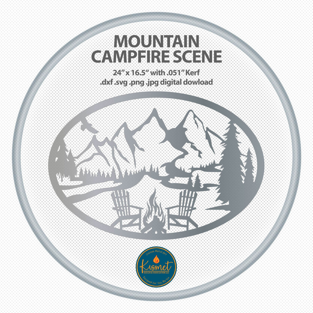 Mountain Campfire Scene Sign DXF/SVG design preview with file details (photo 2)