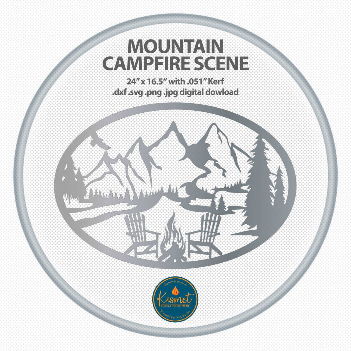 Mountain Campfire Scene Sign DXF/SVG design preview with file details (photo 2)