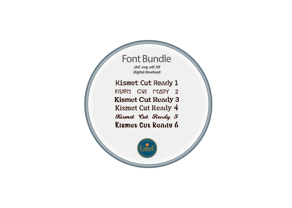 Six Bridged Stencil Fonts Bundle (Kismet Fonts 1–6) DXF/SVG design preview with file details