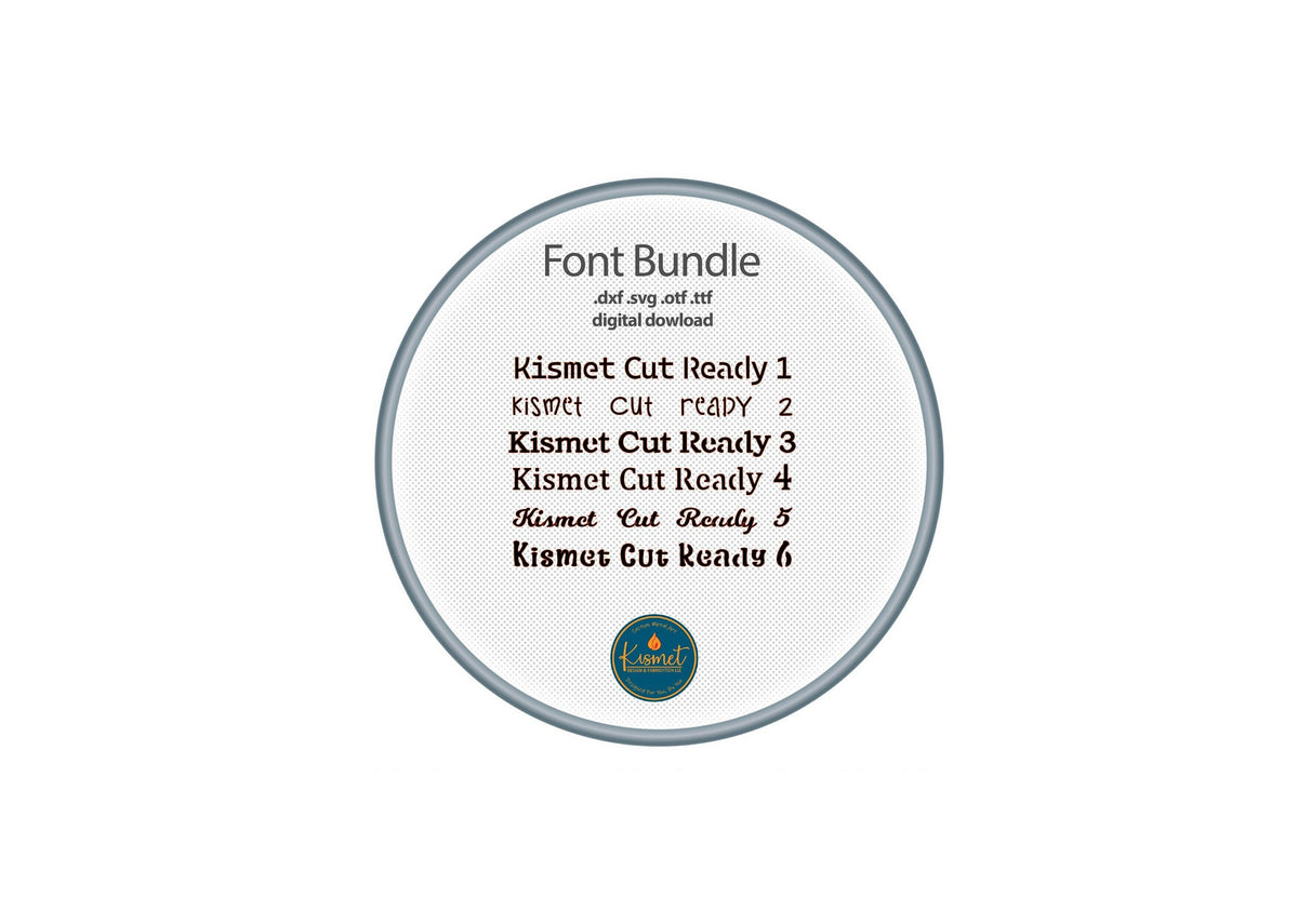 Six Bridged Stencil Fonts Bundle (Kismet Fonts 1–6) DXF/SVG design preview with file details
