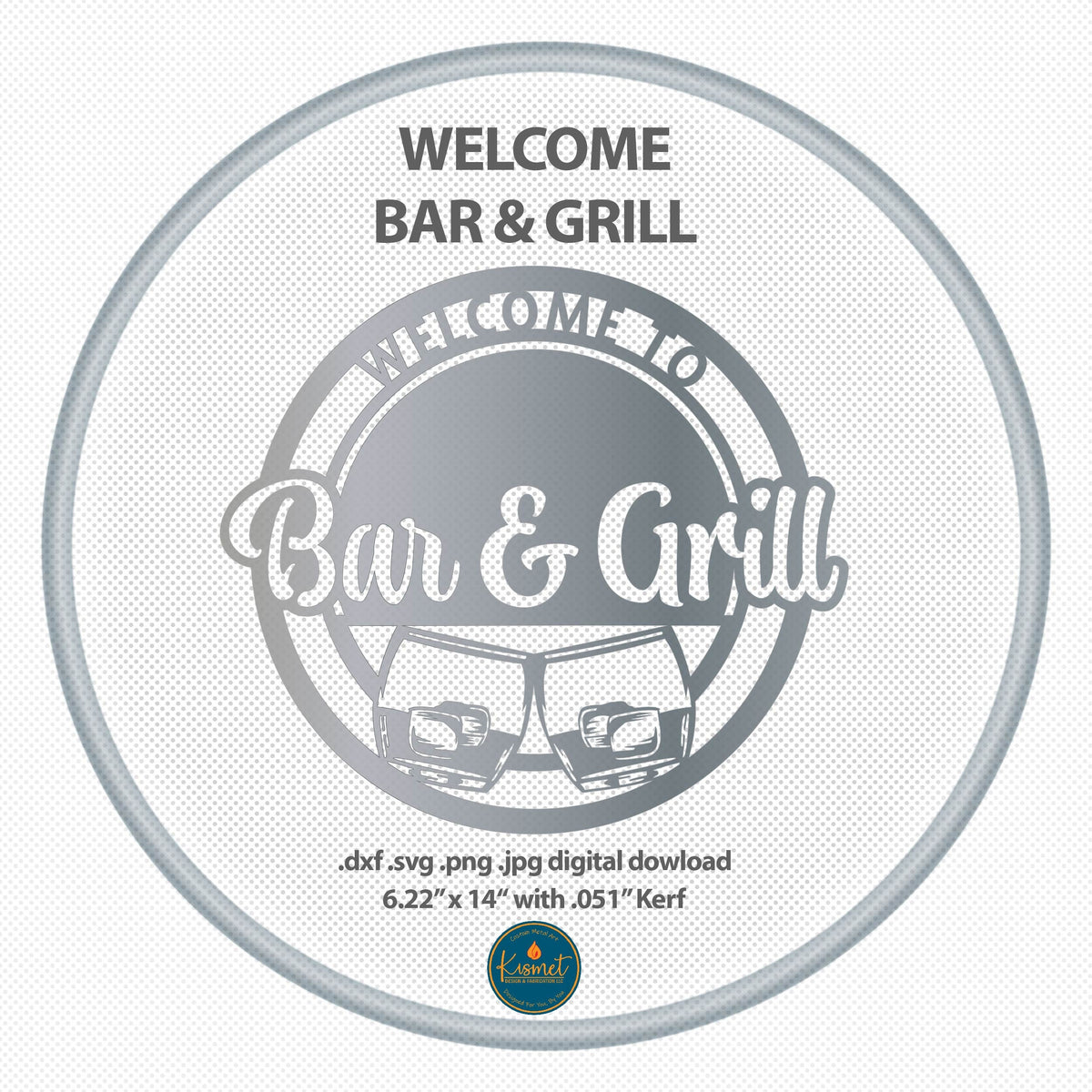 Welcome Bar & Grill Round Sign DXF/SVG design preview with file details