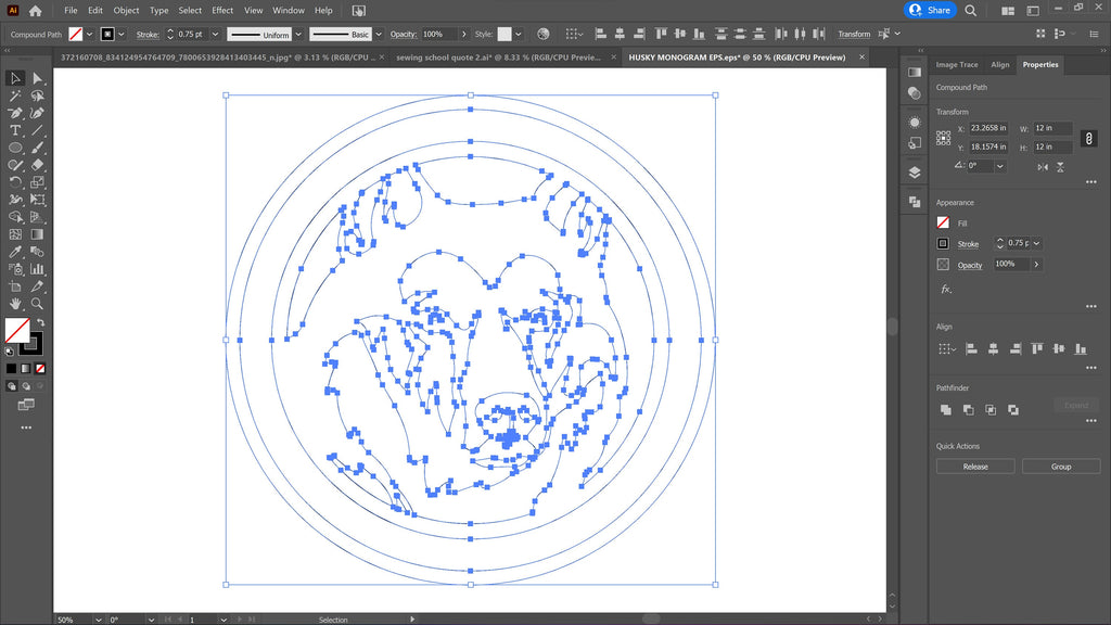 Husky Monogram Sign vector paths in design software (photo 7)