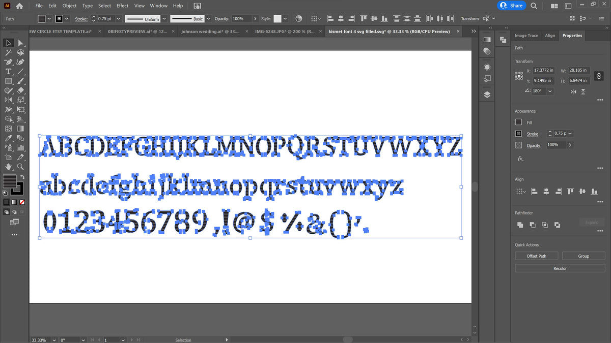 Regular Serif Bridged Stencil Font (Kismet Font 4) vector paths in design software (photo 9)