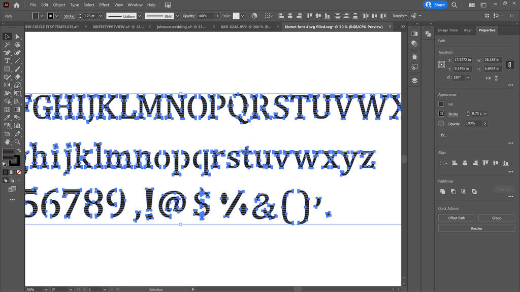 Regular Serif Bridged Stencil Font (Kismet Font 4) vector paths in design software (photo 10)