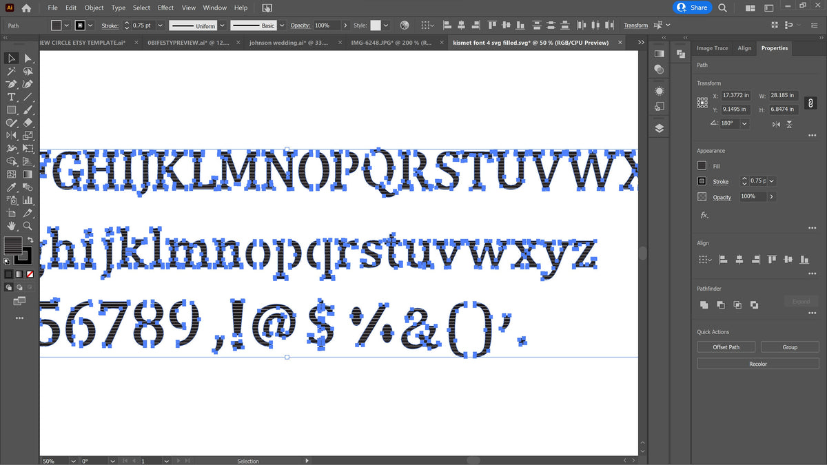 Regular Serif Bridged Stencil Font (Kismet Font 4) vector paths in design software (photo 10)