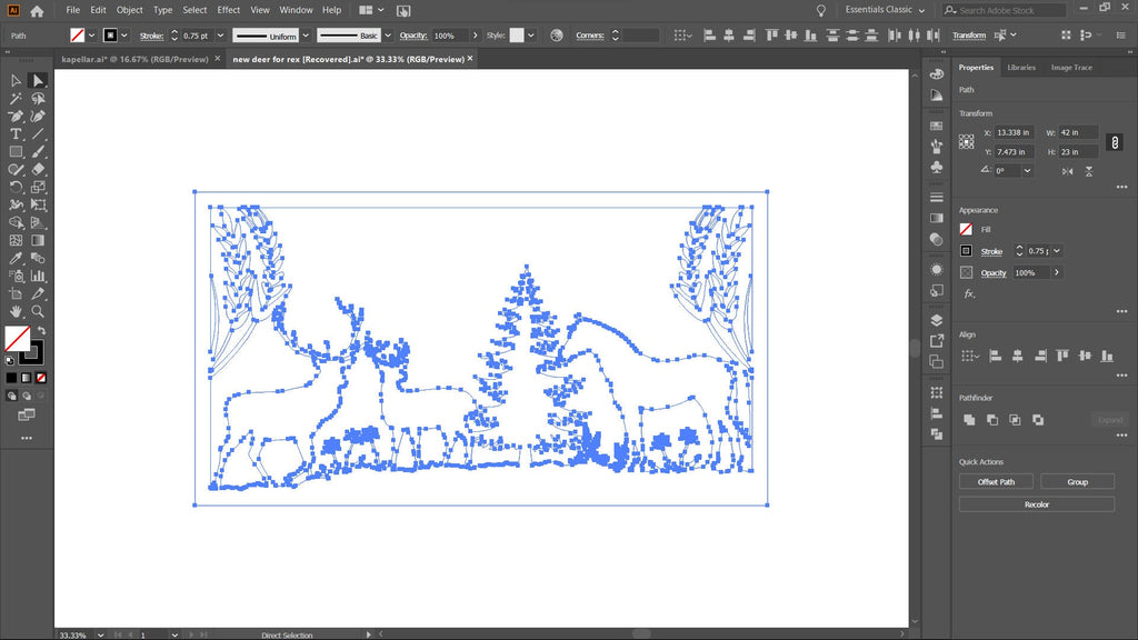 Buck Doe Horse Forest Scene vector paths in design software (photo 7)