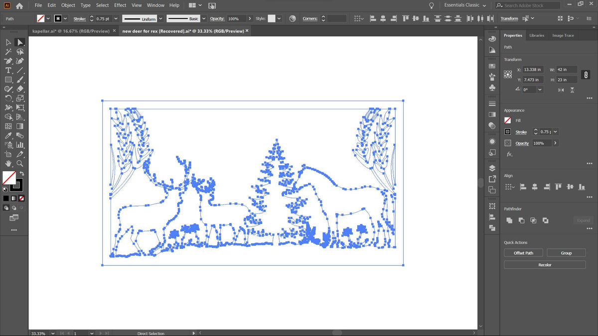 Buck Doe Horse Forest Scene vector paths in design software (photo 7)