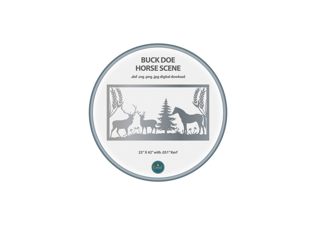 Buck Doe Horse Forest Scene DXF/SVG design preview with file details