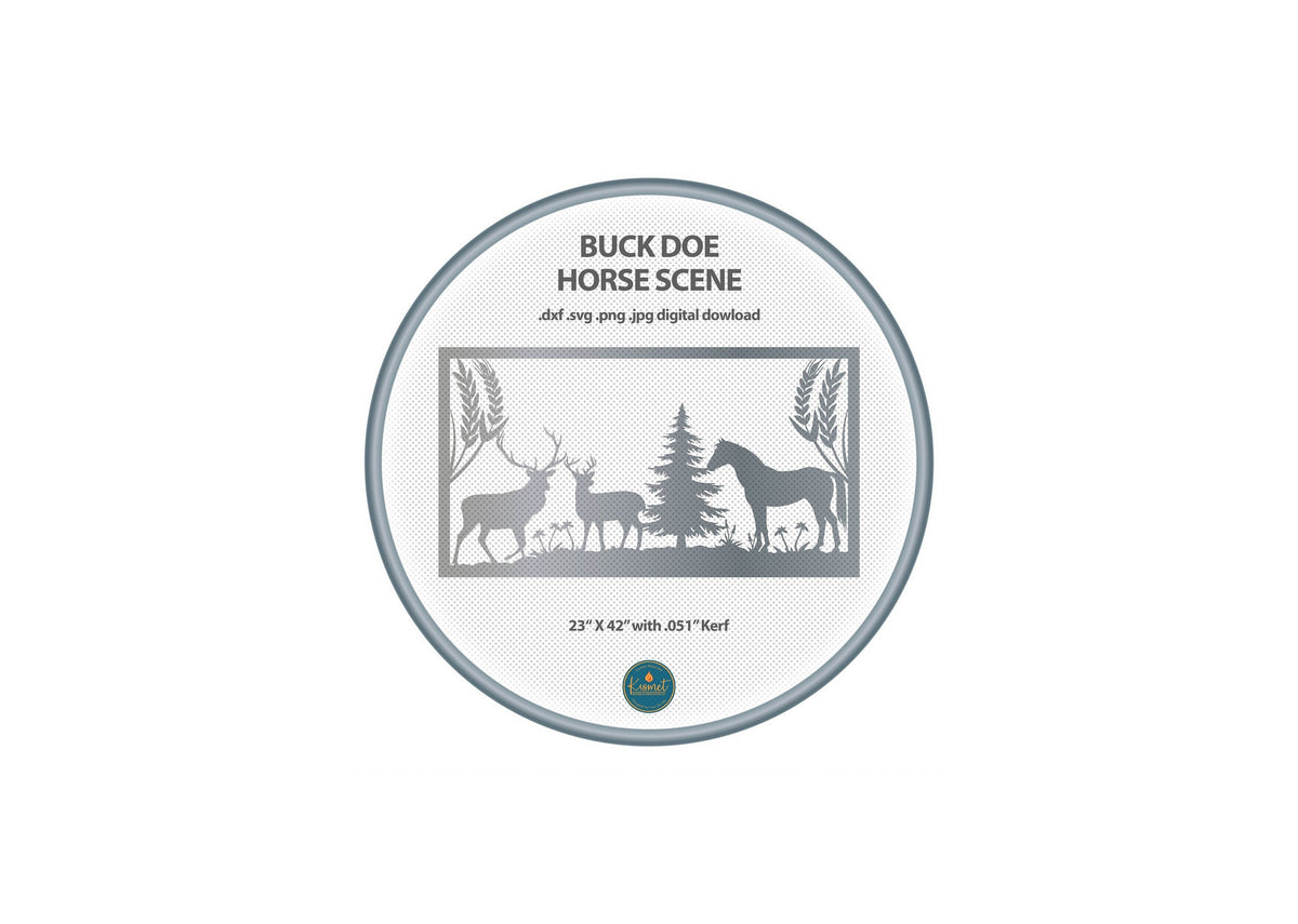Buck Doe Horse Forest Scene DXF/SVG design preview with file details