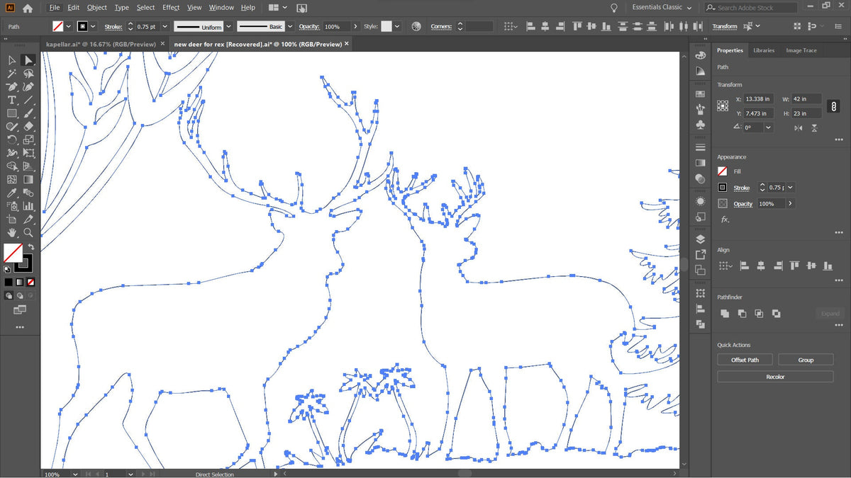 Buck Doe Horse Forest Scene vector paths in design software (photo 9)