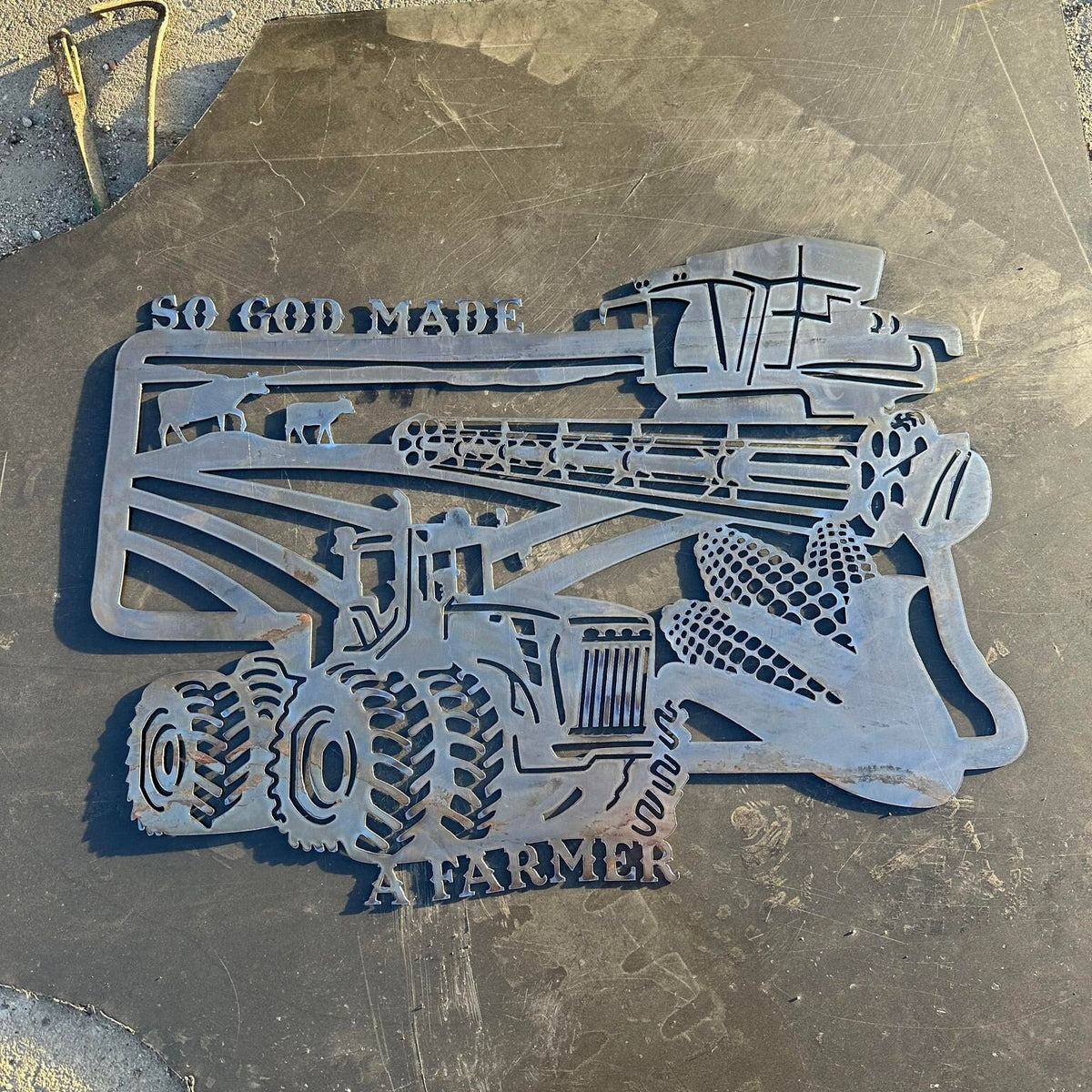 Nebraska So God Made a Farmer Sign finished metal example
