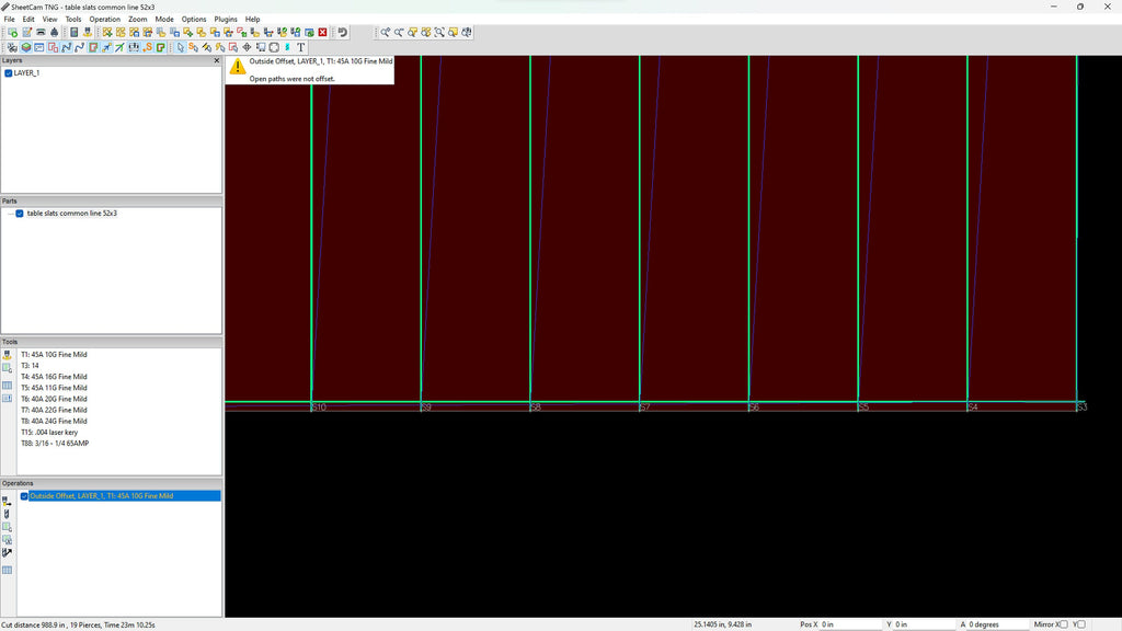16 Plasma Table Cutting Slats 52 × 3 vector paths in design software