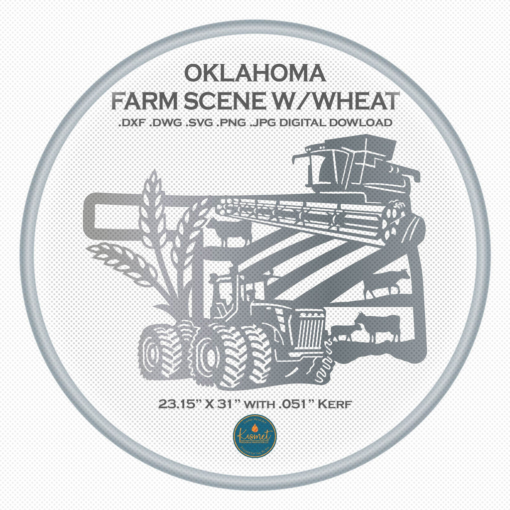 Oklahoma Wheat Farm Scene Sign, No Lettering DXF/SVG design preview with file details (photo 3)