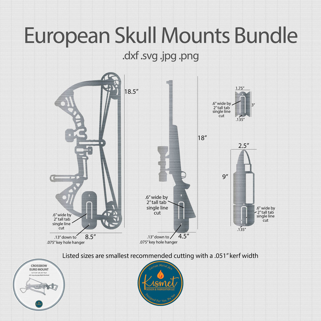 European Skull Mounts Bundle DXF/SVG design preview with file details