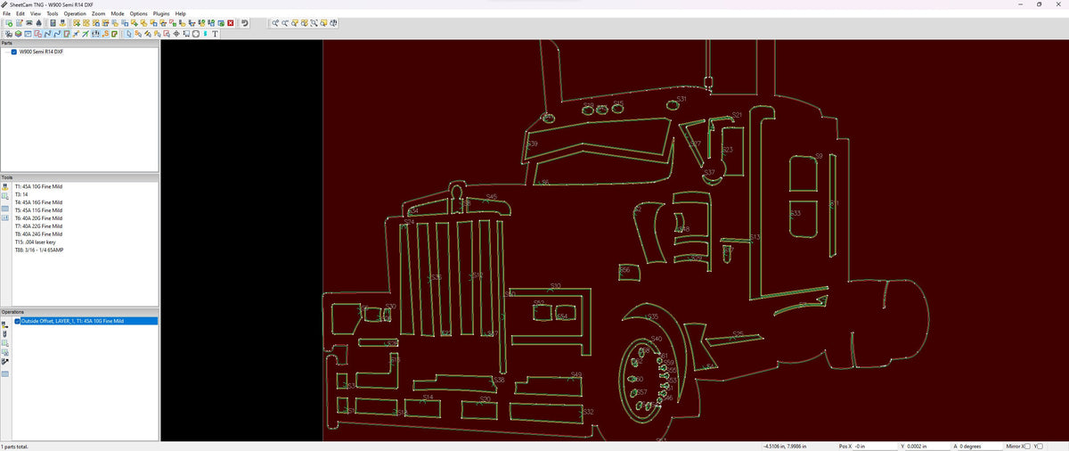W900 Semi Truck Profile vector paths in design software (photo 4)