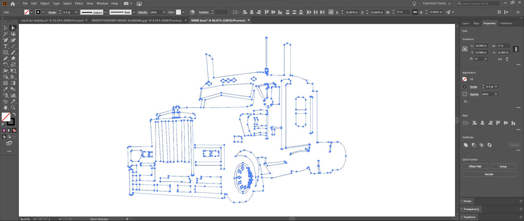 W900 Semi Truck Profile vector paths in design software (photo 5)
