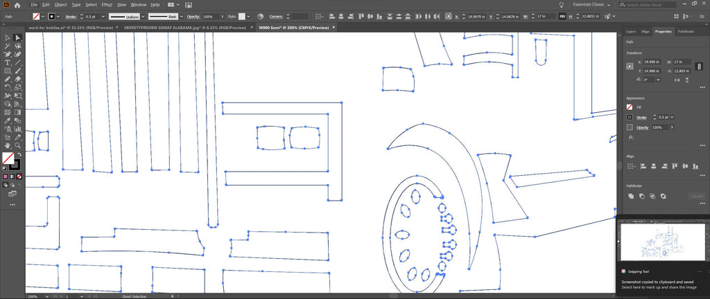 W900 Semi Truck Profile vector paths in design software (photo 6)