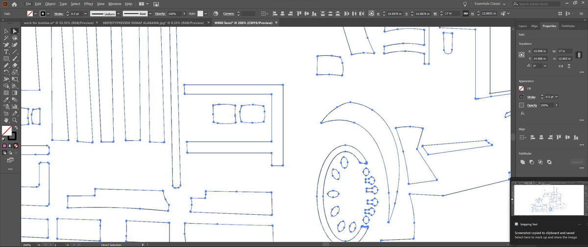 W900 Semi Truck Profile vector paths in design software (photo 6)