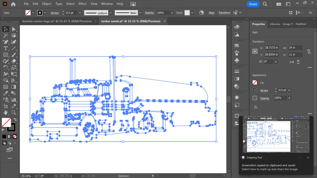 Tanker Semi Truck vector paths in design software (photo 4)