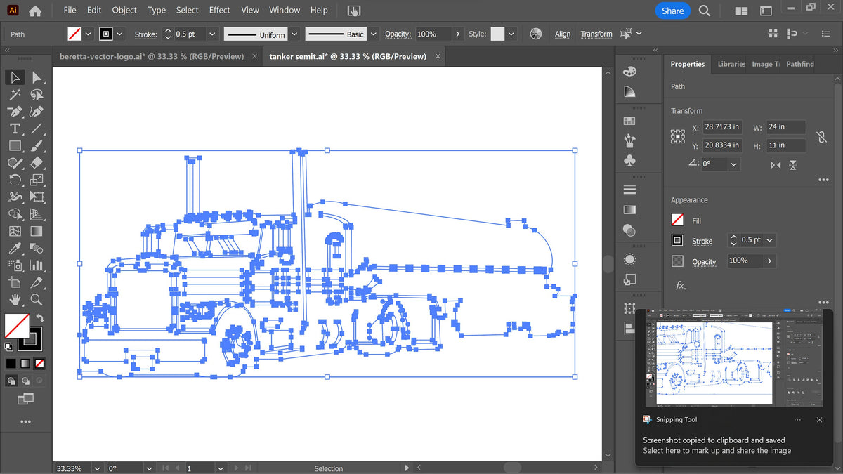 Tanker Semi Truck vector paths in design software (photo 4)