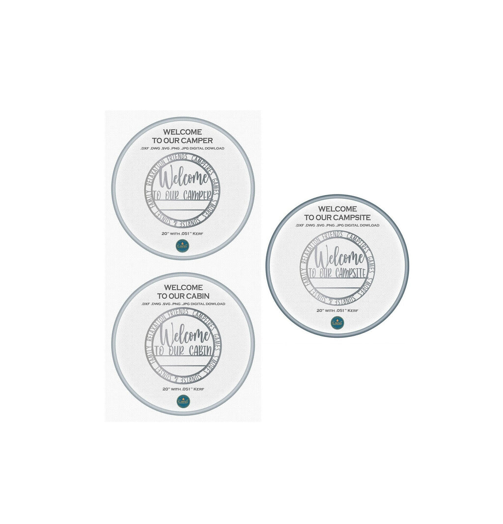 Campsite Cabin Camper Welcome Bundle DXF/SVG design preview with file details