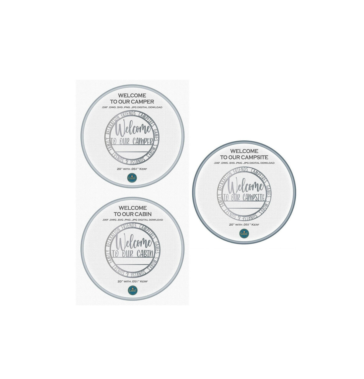 Campsite Cabin Camper Welcome Bundle DXF/SVG design preview with file details