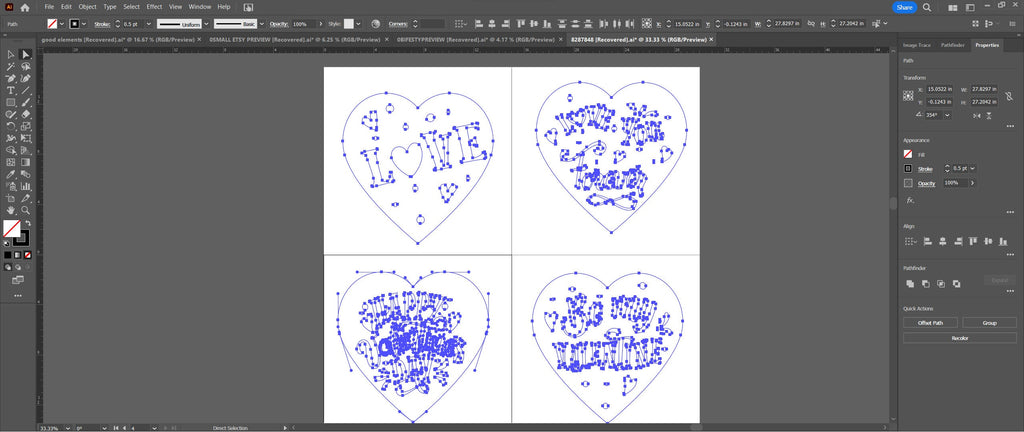 4 Hand-Lettered Valentine Hearts vector paths in design software (photo 8)