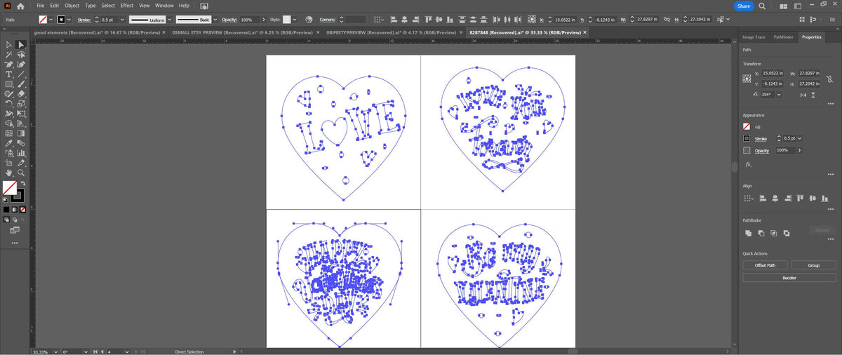 4 Hand-Lettered Valentine Hearts vector paths in design software (photo 8)