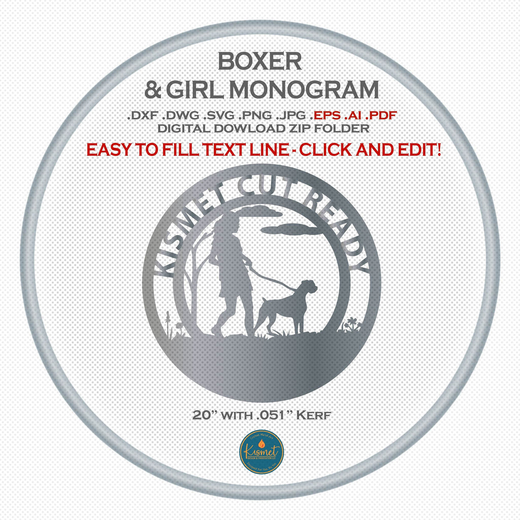 Boxer Girl Dog Monogram DXF/SVG design preview with file details