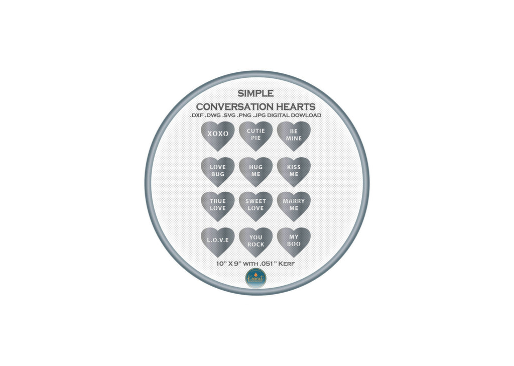 12 Candy Conversation Hearts Set DXF/SVG design preview with file details