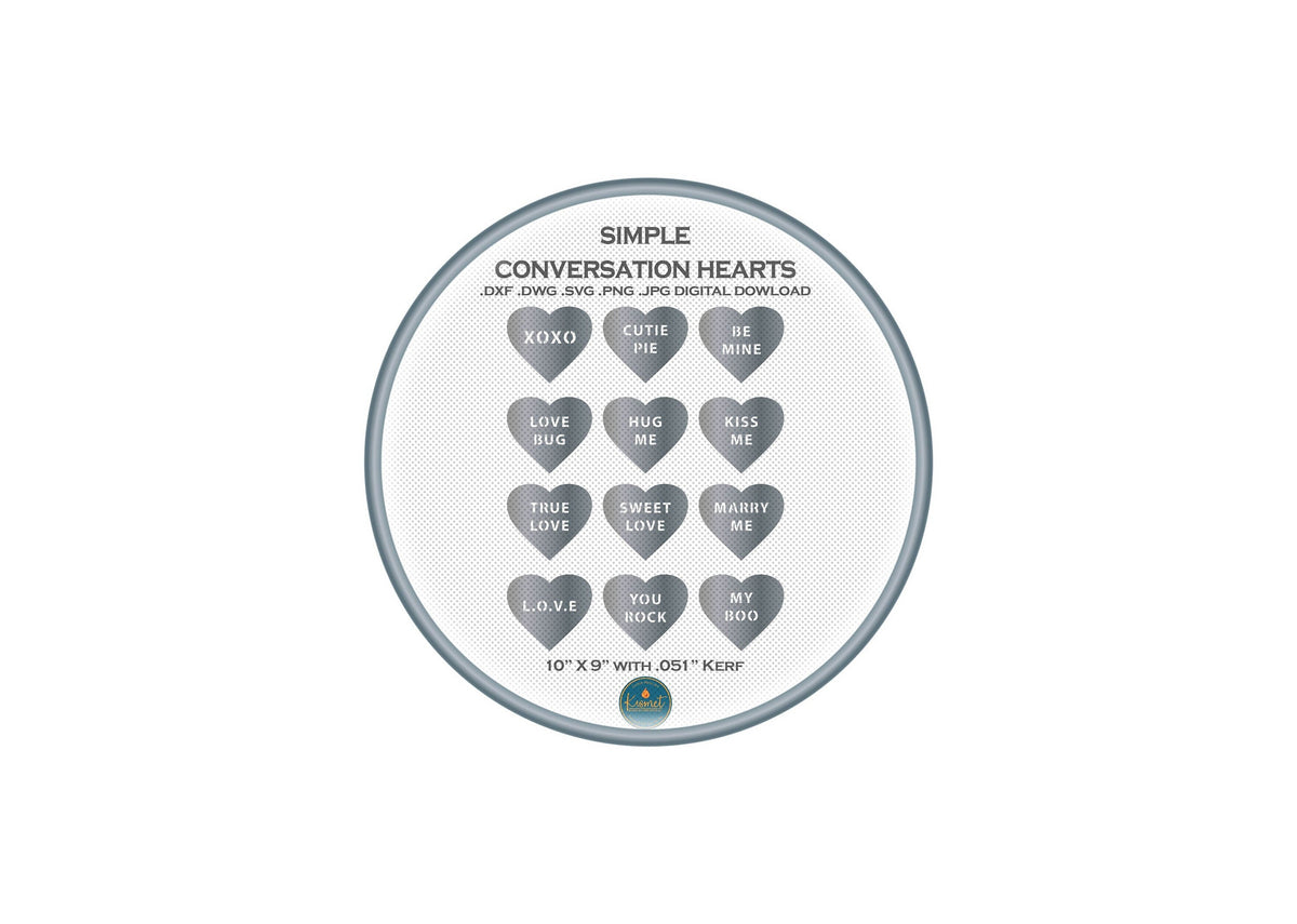 12 Candy Conversation Hearts Set DXF/SVG design preview with file details