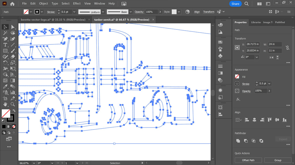 Tanker Semi Truck vector paths in design software
