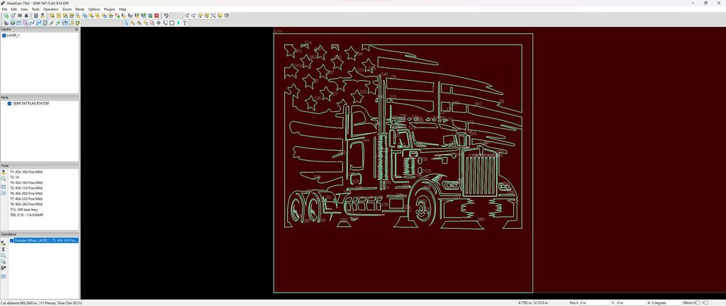 Semi Truck Tattered Flag Panel vector paths in design software (photo 6)