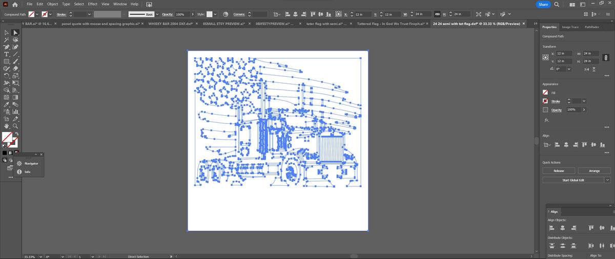 Semi Truck Tattered Flag Panel vector paths in design software (photo 9)