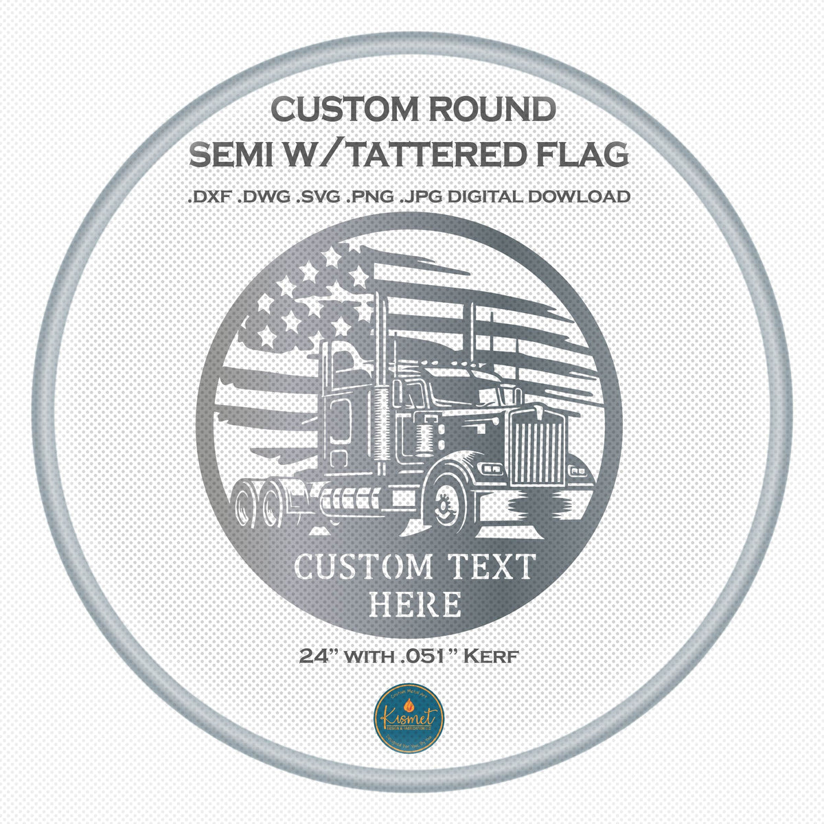 Personalized Semi Truck Flag Circle Sign DXF/SVG design preview with file details