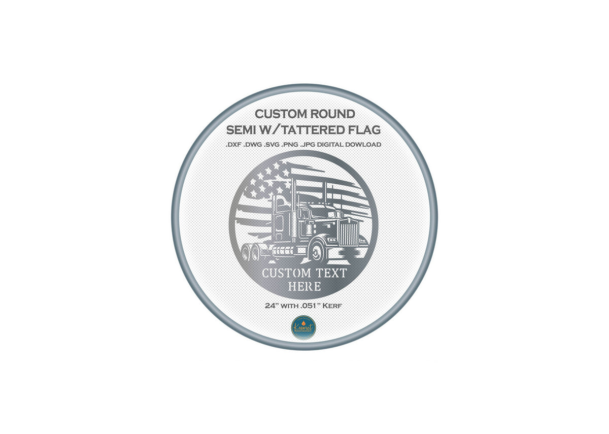 Personalized Semi Truck Flag Circle Sign DXF/SVG design preview with file details (photo 5)