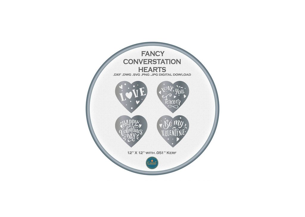 4 Hand-Lettered Valentine Hearts DXF/SVG design preview with file details
