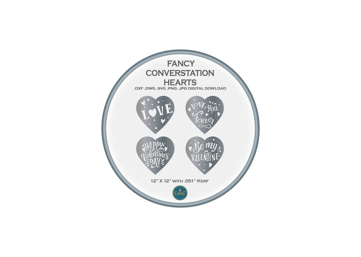 4 Hand-Lettered Valentine Hearts DXF/SVG design preview with file details