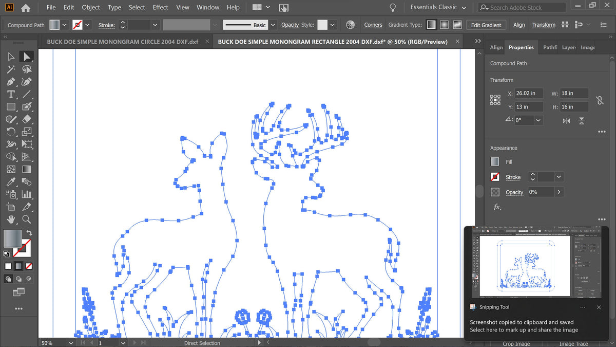 Buck and Doe Square Frame Sign vector paths in design software (photo 6)