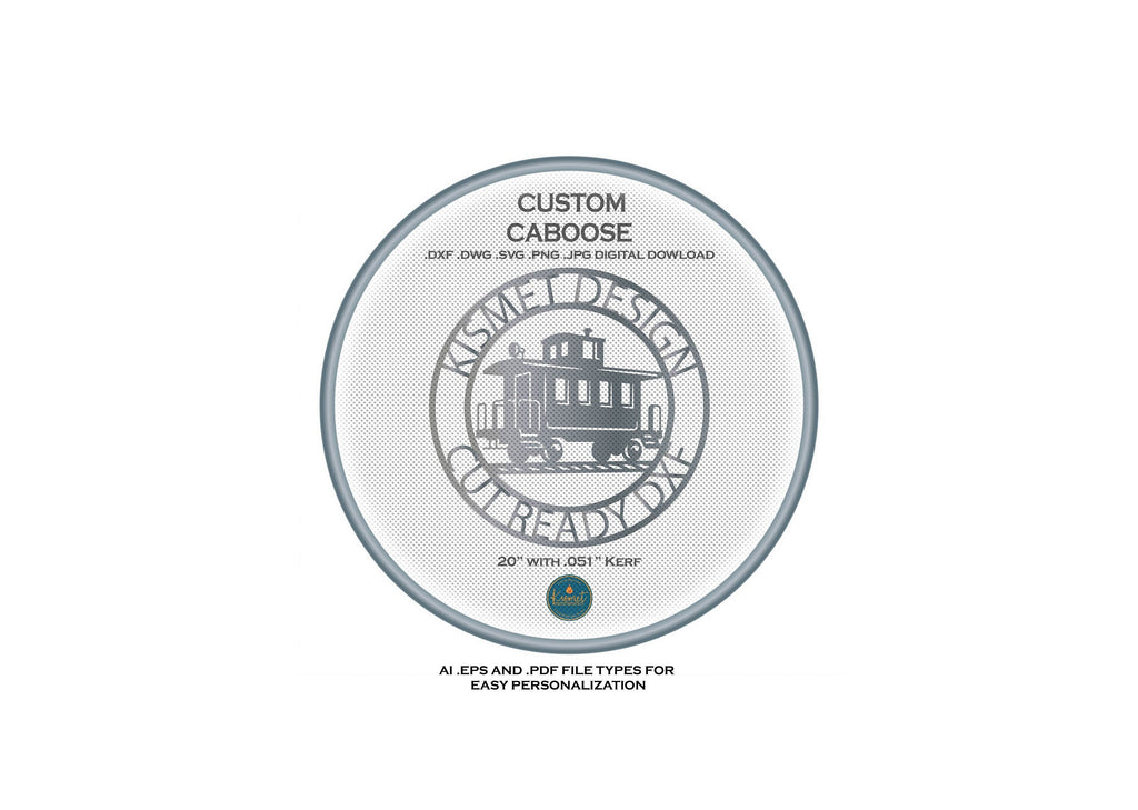 Custom Caboose Train Sign DXF/SVG design preview with file details