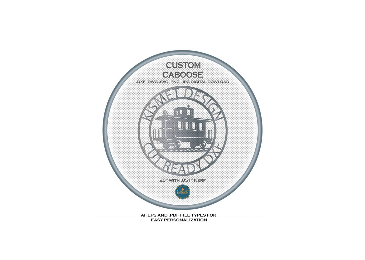 Custom Caboose Train Sign DXF/SVG design preview with file details