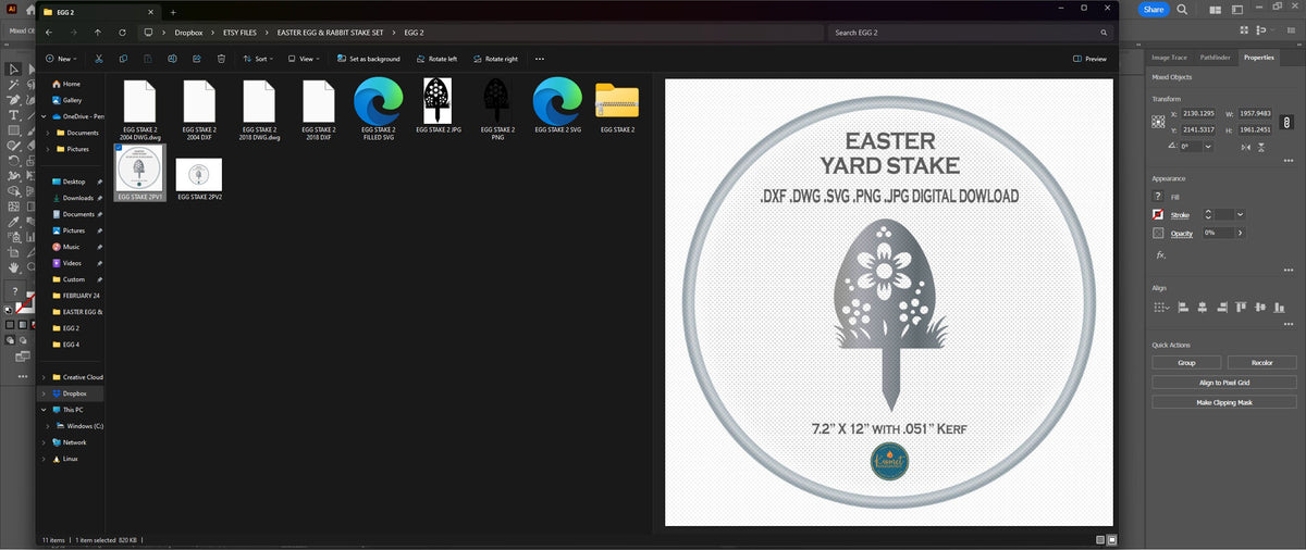 Big Flower Easter Egg Yard Stake vector paths in design software