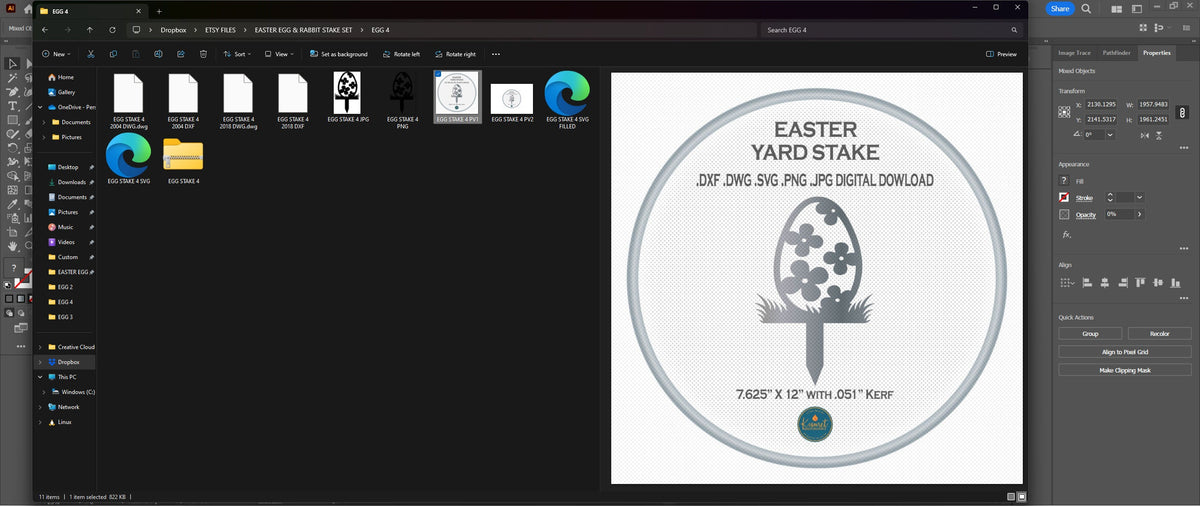 Five-Petal Easter Egg Yard Stake vector paths in design software