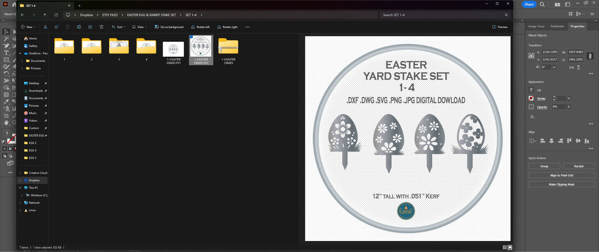 Daisy Easter Egg Yard Stakes, Set of 4 vector paths in design software