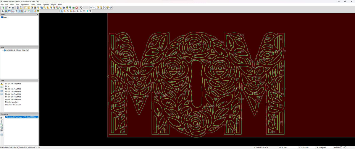 Floral MOM Rose Stencil vector paths in design software (photo 5)