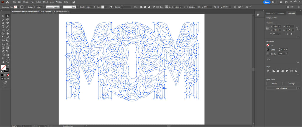 Floral MOM Rose Stencil vector paths in design software (photo 8)
