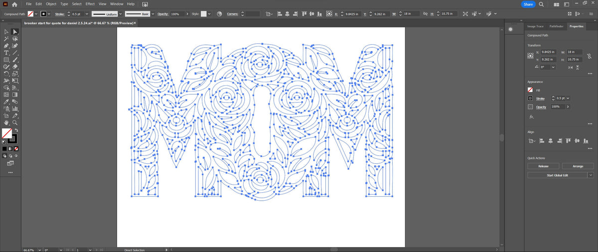 Floral MOM Rose Stencil vector paths in design software (photo 8)